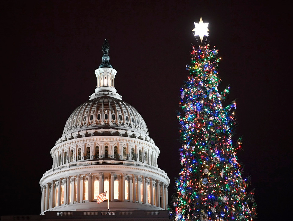 Cây thông Noel tại Đồi Capitol, Washington D.C., Mỹ, ngày 6/12/2018. (Ảnh: THX/TTXVN)