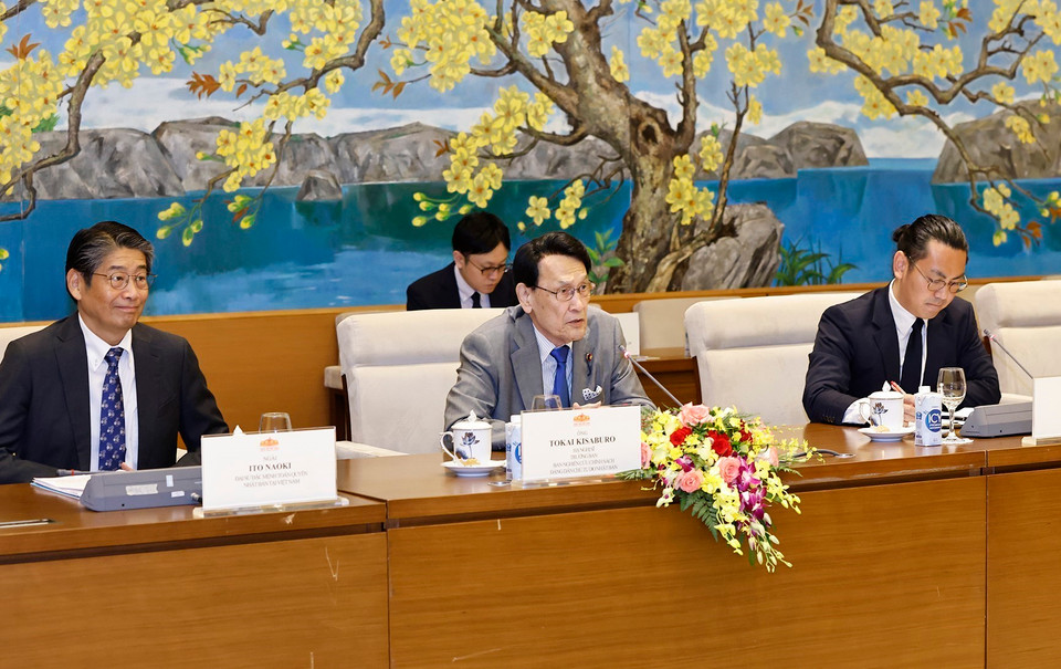 Ông Tokai Kisaburo, Hạ Nghị sỹ, Trưởng Ban Nghiên cứu chính sách Đảng Dân chủ Tự do Nhật Bản (LDP) phát biểu. (Ảnh: Doãn Tấn/TTXVN)