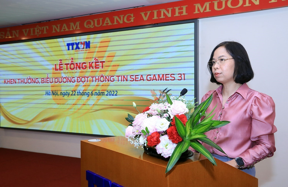 Tổng Giám đốc Thông tấn xã Việt Nam Vũ Việt Trang phát biểu tại lễ tổng kết. (Ảnh: Tuấn Anh/TTXVN)