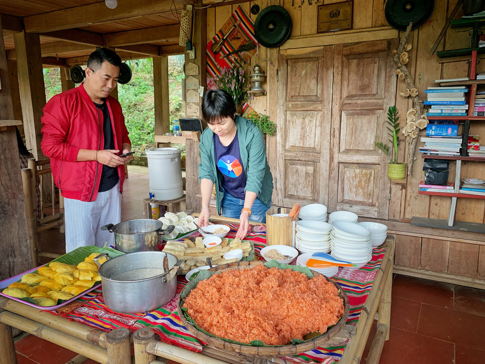 Buffet sáng ở homestay Lake View. (Ảnh: Mai Mai/Vietnam+)