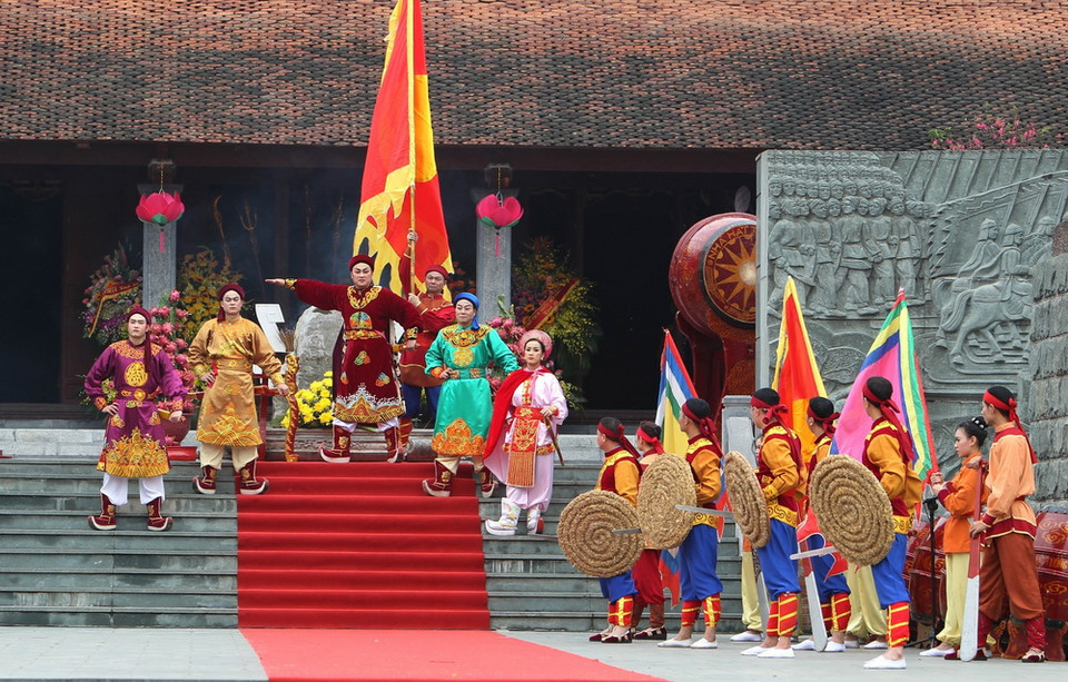 Tái hiện lại bối cảnh giặc Thanh chiếm thành Thăng Long trong Lễ hội Gò Đống Đa 2018. (Ảnh: Quốc Khánh/TTXVN)