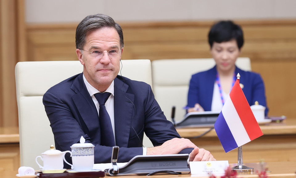 Thủ tướng Hà Lan Mark Rutte phát biểu tại cuộc hội đàm. (Ảnh: Dương Giang/TTXVN)