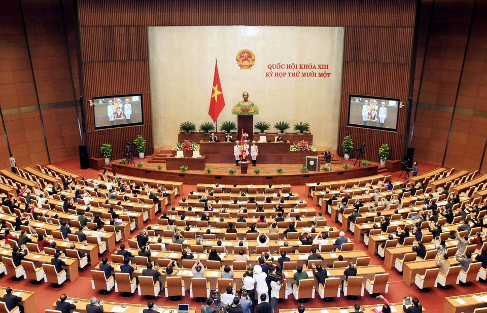 Toàn cảnh Bà Nguyễn Thị Kim Ngân tuyên thệ nhậm chức Chủ tịch Quốc hội, Chủ tịch Hội đồng bầu cử Quốc gia khóa XIII . (Ảnh: Phạm Kiên/TTXVN)