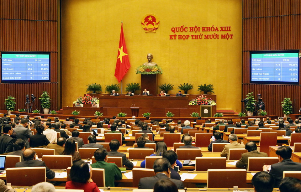 Quốc hội biểu quyết thông qua Nghị quyết bầu Chủ tịch Quốc hội, Chủ tịch Hội đồng Bầu cử Quốc gia. (Ảnh: Phạm Kiên/TTXVN)