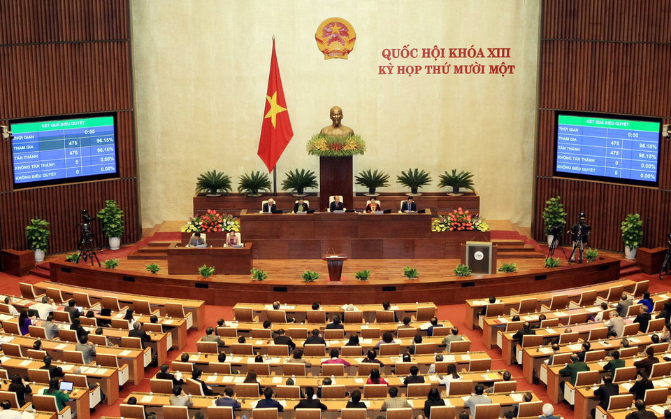 Quốc hội biểu quyết thông qua Nghị quyết bầu Chủ tịch Quốc hội, Chủ tịch Hội đồng Bầu cử Quốc gia. (Ảnh: Phạm Kiên/TTXVN)