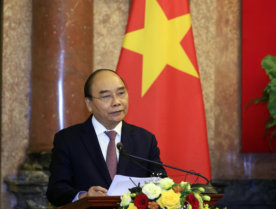 Chủ tịch nước Nguyễn Xuân Phúc, Trưởng Ban Cải cách Tư pháp Trung ương phát biểu tại buổi lễ. (Ảnh: Thống Nhất/TTXVN)