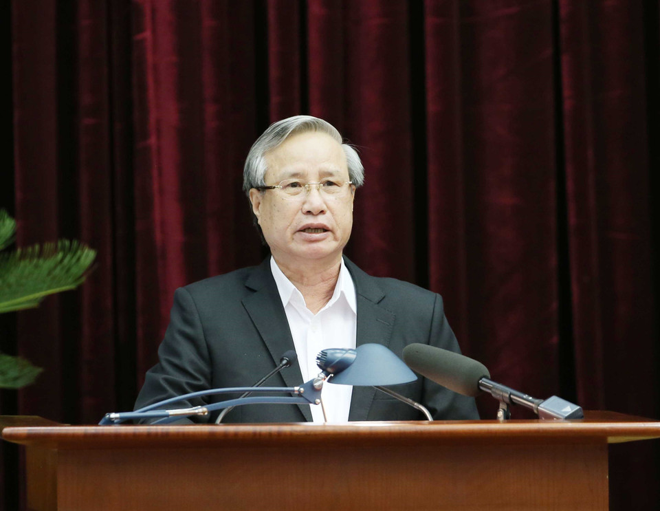 Ông Trần Quốc Vượng, Ủy viên Bộ Chính trị, Thường trực Ban Bí thư phát biểu tại hội nghị. (Ảnh: Phương Hoa/TTXVN)