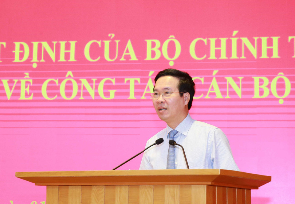 Ông Võ Văn Thưởng, Ủy viên Bộ Chính trị, Thường trực Ban Bí phát biểu. (Ảnh: Phương Hoa/TTXVN)