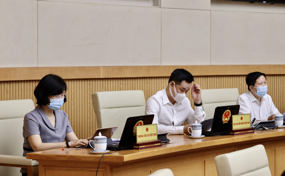 Đại diện Thông tấn xã Việt Nam, Đài Truyền hình Việt Nam, Đài Tiếng nói Việt Nam tham dự phiên họp. (Ảnh: Dương Giang/TTXVN)