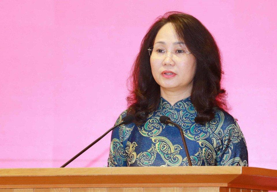 Bà Lâm Thị Phương Thanh phát biểu nhận nhiệm vụ. (Ảnh: Phương Hoa/TTXVN)