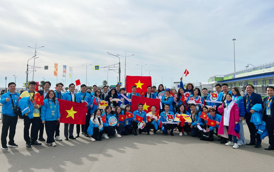 Tham dự sự kiện, đoàn thanh niên Việt Nam có hơn 100 đại biểu tham gia, với cơ hội quảng bá hình ảnh Việt Nam, hình ảnh thế hệ trẻ Việt Nam năng động, bản lĩnh và vai trò của thanh niên trong công cuộc xây dựng và bảo vệ Tổ quốc Việt Nam xã hội chủ nghĩa. (Ảnh: CTV/Vietnam+)