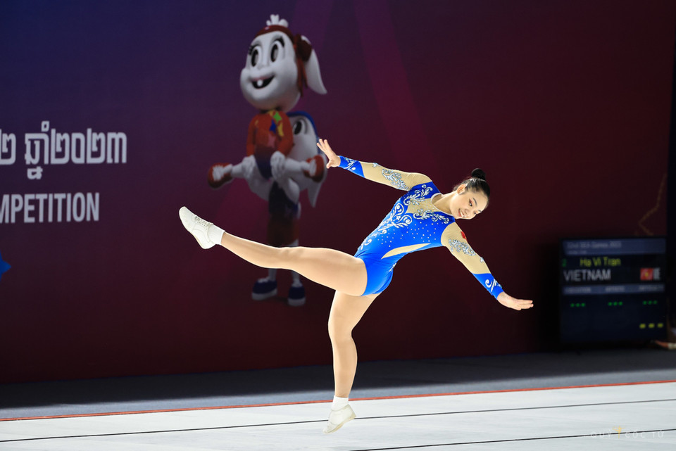 Ở nội dung cá nhân nữ môn Aerobic, Trần Hà Vi về nhất với số điểm 18,366. (Ảnh: Hải An/Vietnam+)