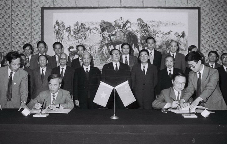 Lễ ký hiệp định giữa hai nước Trung Quốc-Việt Nam. (Ảnh: Xuân Lâm-TTXVN)