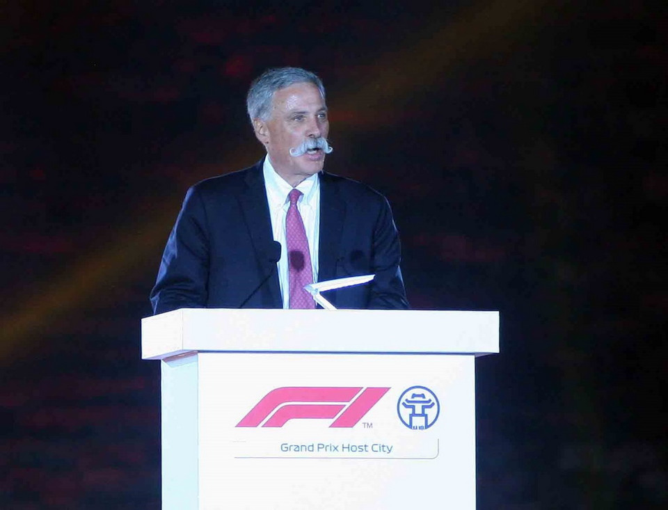 Ông Chase Carey, Chủ tịch kiêm Giám đốc điều hành Tập đoàn Formula One - tập đoàn sở hữu Giải đua xe ôtô Công thức 1 phát biểu trong chương trình. (Ảnh: Thanh Tùng/TTXVN)