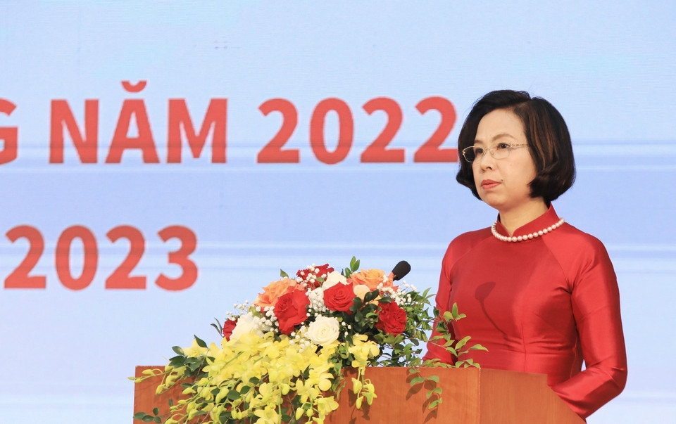 Tổng Giám đốc TTXVN Vũ Việt Trang phát biểu tại hội nghị.(Ảnh: Tuấn Anh/TTXVN)