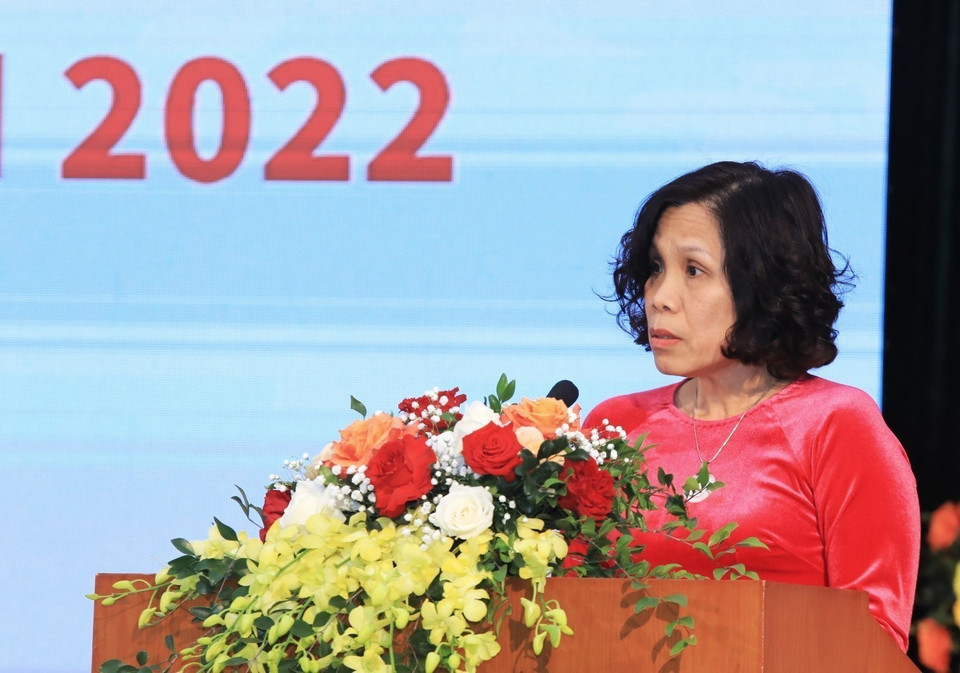 Trưởng Ban biên tập tin đối ngoại Đào Diệu Hương phát biểu tại hội nghị. (Ảnh: Tuấn Anh/TTXVN)