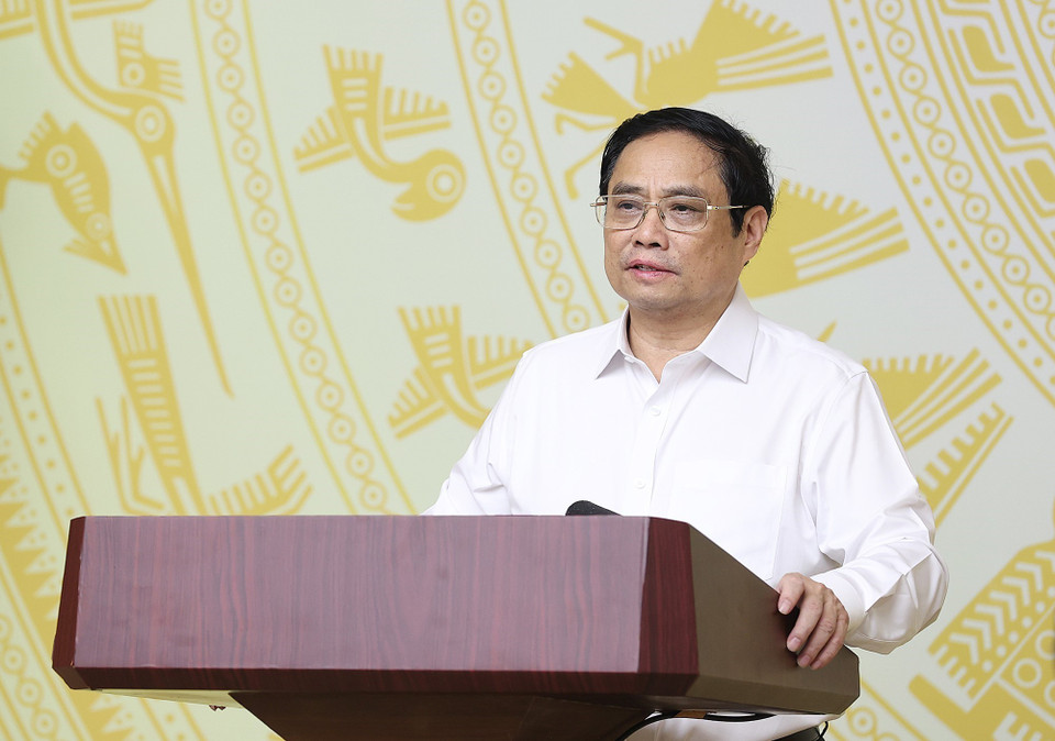 Thủ tướng Phạm Minh Chính phát biểu tại hội nghị. (Ảnh: Dương Giang/TTXVN)