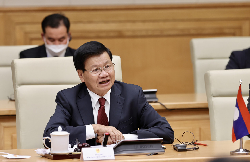 Tổng Bí thư, Chủ tịch nước Lào Thongloun Sisoulith phát biểu tại buổi hội kiến. (Ảnh: Dương Giang/TTXVN)