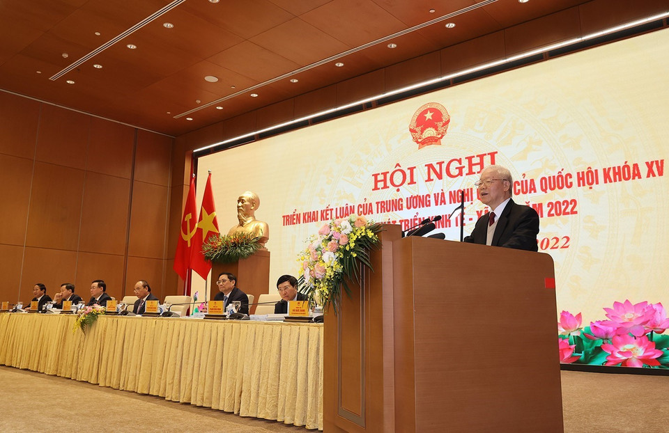 Tổng Bí thư Nguyễn Phú Trọng phát biểu chỉ đạo hội nghị. (Ảnh: Trí Dũng/TTXVN)