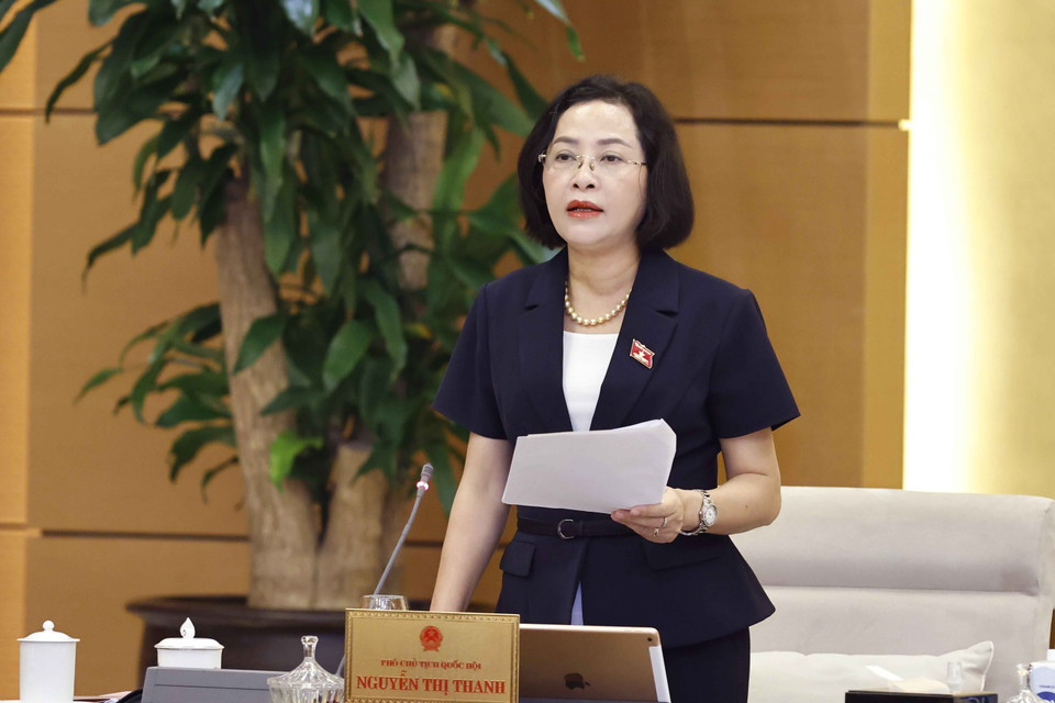Phó Chủ tịch Quốc hội Nguyễn Thị Thanh phát biểu ý kiến. (Ảnh: Doãn Tấn/TTXVN)