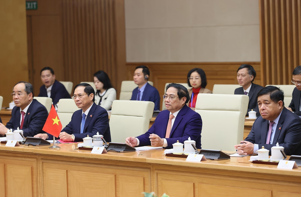 Thủ tướng Phạm Minh Chính phát biểu tại cuộc hội kiến Tổng thống Philippines Ferdinand Marcos Jr.. (Ảnh: Dương Giang/TTXVN)