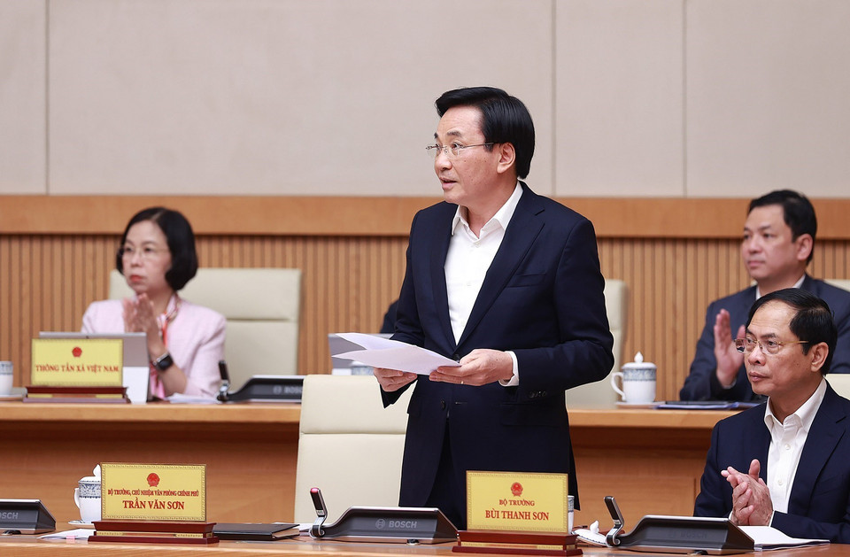 Bộ trưởng, Chủ nhiệm Văn phòng Chính phủ Trần Văn Sơn phát biểu. (Ảnh: Dương Giang/TTXVN)