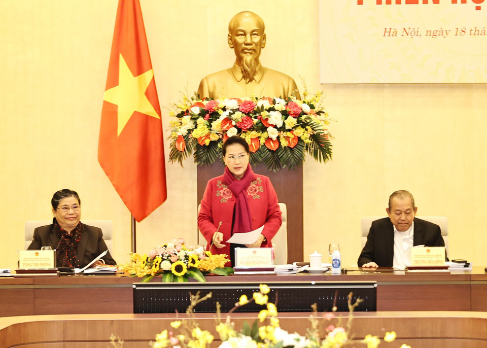 Chủ tịch Quốc hội Nguyễn Thị Kim Ngân, Chủ tịch Hội đồng bầu cử Quốc gia phát biểu khai mạc. (Ảnh: Trọng Đức/TTXVN)