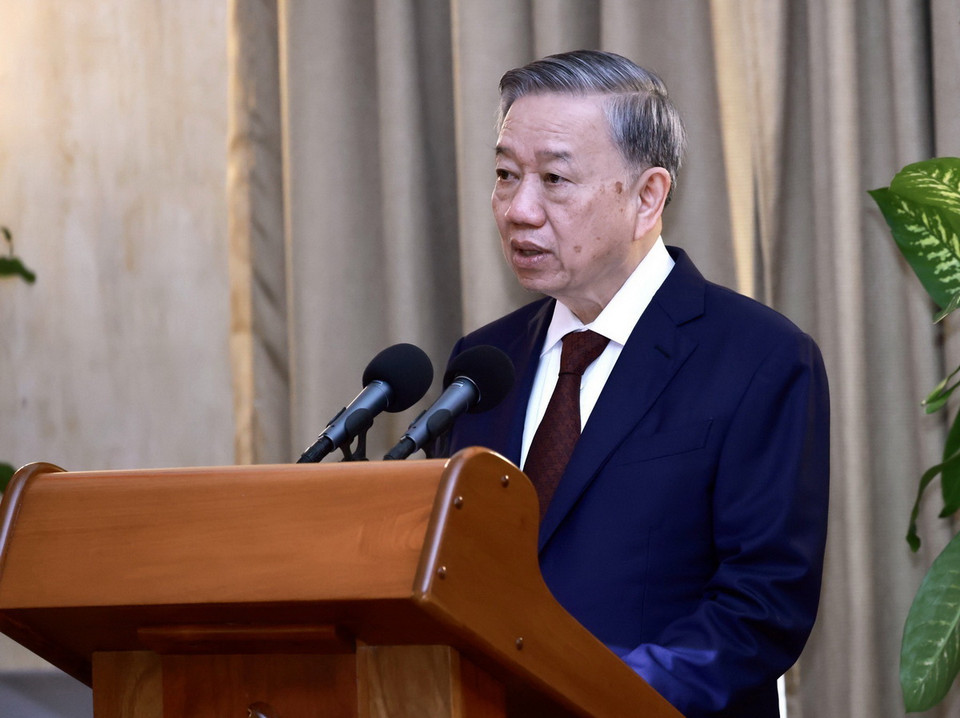 Tổng Bí thư, Chủ tịch nước Tô Lâm phát biểu tại buổi gặp gỡ đại biểu hữu nghị nhân dân và thế hệ trẻ Cuba. (Ảnh: Lâm Khánh/TTXVN)