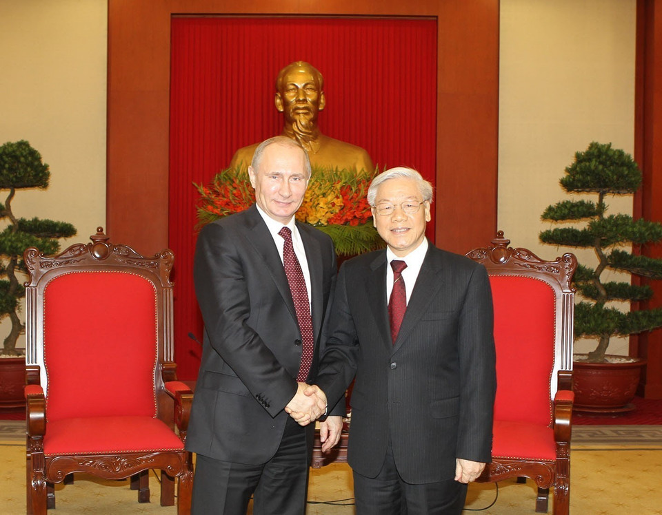Tổng Bí thư Nguyễn Phú Trọng tiếp Tổng thống Vladimir Putin thăm cấp Nhà nước tới Việt Nam (Hà Nội, 12/11/2013). (Ảnh: Trí Dũng/TTXVN)