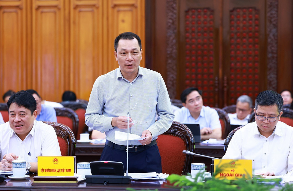 Chủ tịch Hội đồng Thành viên Tập đoàn Điện lực Việt Nam Đặng Hoàng An phát biểu. (Ảnh: Dương Giang/TTXVN)
