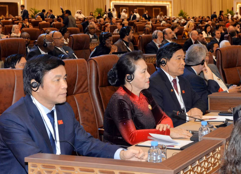 Chủ tịch Quốc hội Nguyễn Thị Kim Ngân dự Phiên khai mạc Đại Hội đồng lần thứ 140 Liên minh Nghị viện Thế giới (IPU-140). (Ảnh: Trọng Đức/TTXVN)