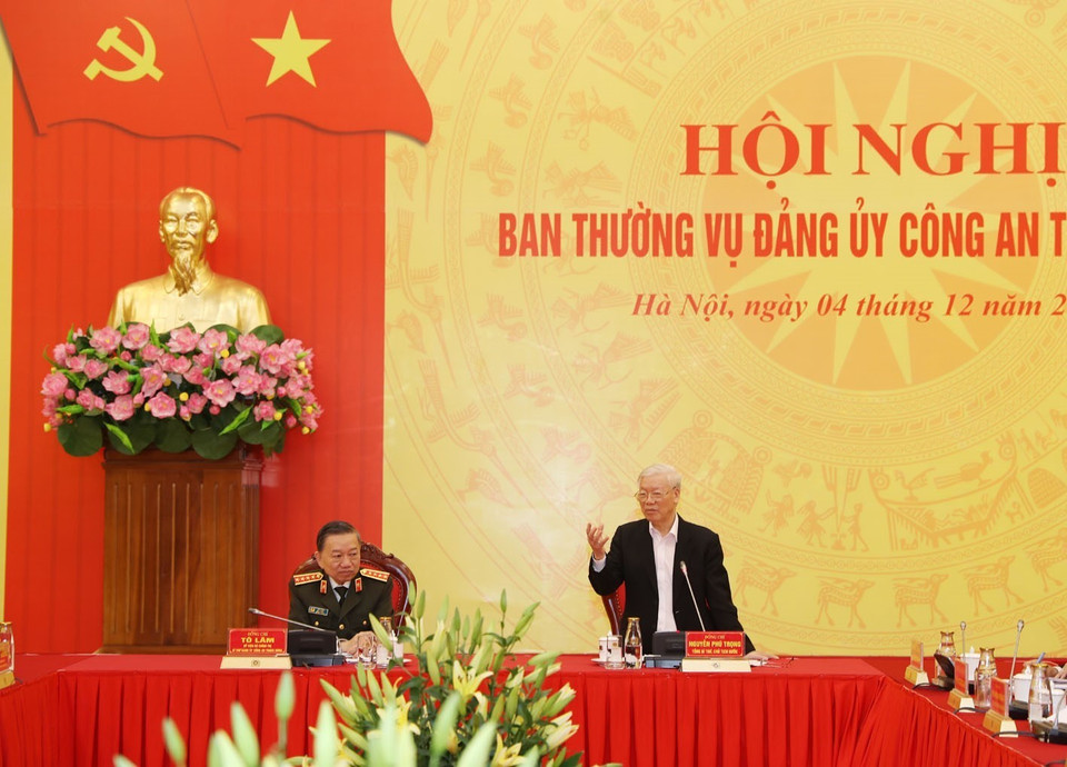 Tổng Bí thư, Chủ tịch nước Nguyễn Phú Trọng phát biểu tại hội nghị. (Ảnh: Trí Dũng/TTXVN)