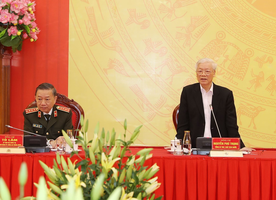 Tổng Bí thư, Chủ tịch nước Nguyễn Phú Trọng phát biểu tại hội nghị. (Ảnh: Trí Dũng/TTXVN)