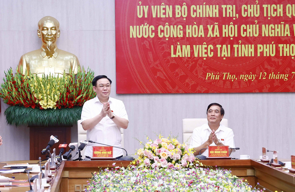 Chủ tịch Quốc hội Vương Đình Huệ tại buổi làm việc. (Ảnh: Doãn Tấn/TTXVN)