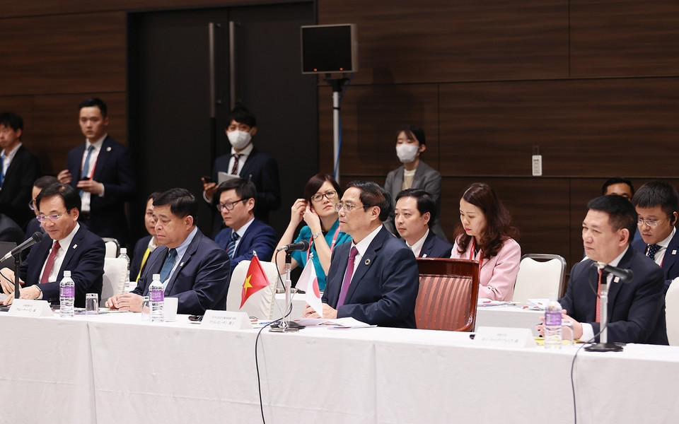 Thủ tướng Phạm Minh Chính dự Tọa đàm kinh doanh Việt Nam-Nhật Bản.(Ảnh: Dương Giang/TTXVN)