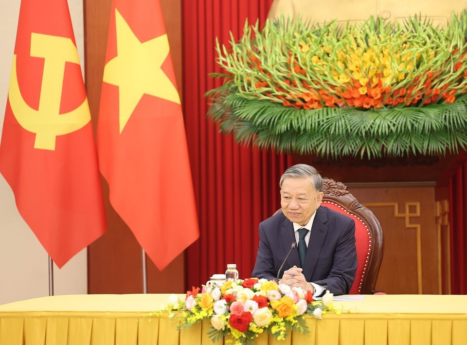 Tổng Bí thư, Chủ tịch nước Tô Lâm điện đàm với Chủ tịch Đảng Dân chủ Tự do Nhật Bản, Thủ tướng Nhật Bản Kishida Fumio. (Ảnh: Trí Dũng/TTXVN)