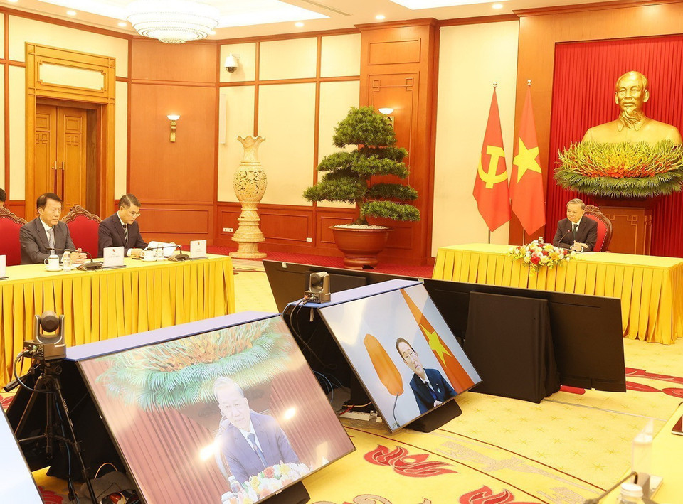 Tổng Bí thư, Chủ tịch nước Tô Lâm điện đàm với Chủ tịch Đảng Dân chủ Tự do Nhật Bản, Thủ tướng Nhật Bản Kishida Fumio. (Ảnh: Trí Dũng/TTXVN)