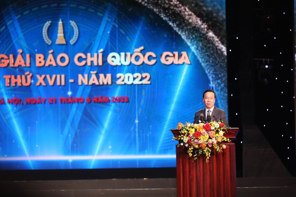 Chủ tịch nước Võ Văn Thưởng phát biểu. (Ảnh: Minh Quyết/TTXVN)