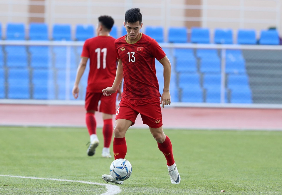 Tiền đạo Tiến Linh tại buổi tập. (Ảnh: Hoàng Linh/TTXVN)