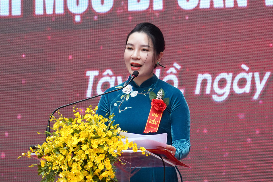 Bà Bùi Thị Lan Phương, Phó Chủ tịch Ủy ban Nhân dân quận Tây Hồ kỳ vọng Lễ hội sẽ quảng bá và phát huy giá trị của làng nghề truyền thống Xôi Phú Thượng. (Ảnh: Việt Anh/Vietnam+)