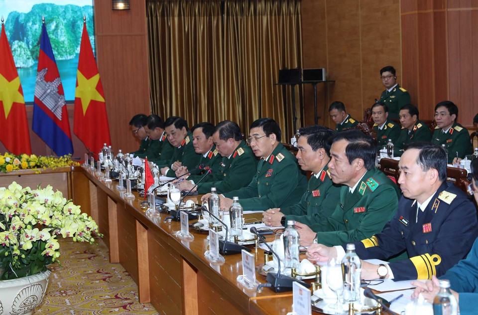 Đại tướng, Bộ trưởng Quốc phòng Phan Văn Giang tại buổi hội đàm. (Ảnh: Trọng Đức/TTXVN)