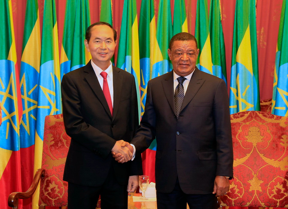 Chủ tịch nước Trần Đại Quang và Tổng thống Ethiopia Mulatu Teshome. (Ảnh: Nhan Sáng/TTXVN)