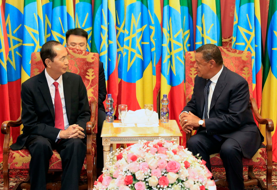 Chủ tịch nước Trần Đại Quang và Tổng thống Ethiopia Mulatu Teshome. (Ảnh: Nhan Sáng/TTXVN)