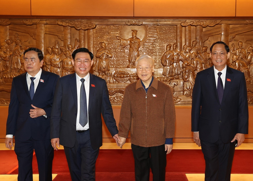 Tổng Bí thư Nguyễn Phú Trọng đến dự kỳ họp. (Ảnh: Trí Dũng/TTXVN)