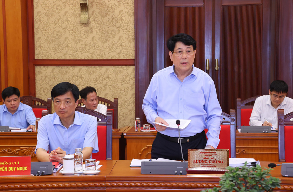 Thường trực Ban Bí thư Lương Cường phát biểu chỉ đạo. (Ảnh: Văn Điệp/TTXVN)