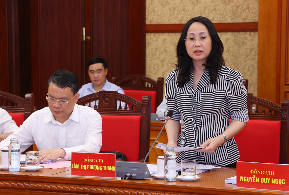 Bà Lâm Thị Phương Thanh, Ủy viên Trung ương Đảng, Phó Chánh Văn phòng Thường trực Trung ương Đảng; phát biểu. (Ảnh: Văn Điệp/TTXVN)