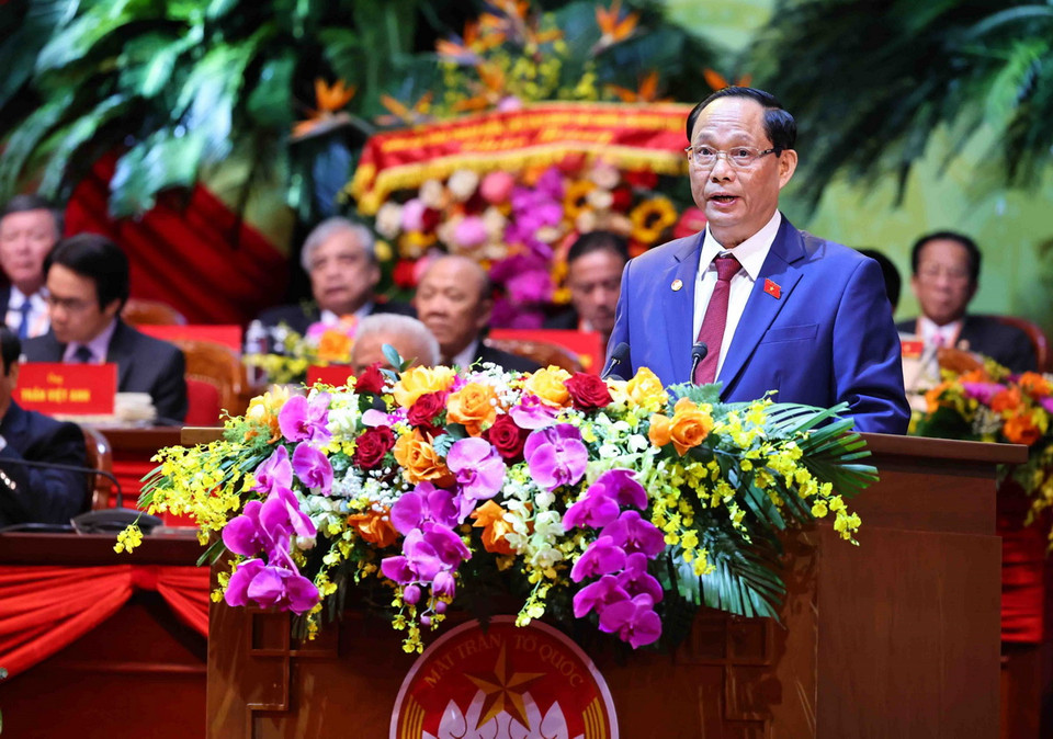 Phó Chủ tịch Quốc hội Trần Quang Phương phát biểu về công tác phối hợp giữa Quốc hội và Ủy ban Trung ương Mặt trận Tổ quốc Việt Nam. (Ảnh: TTXVN)