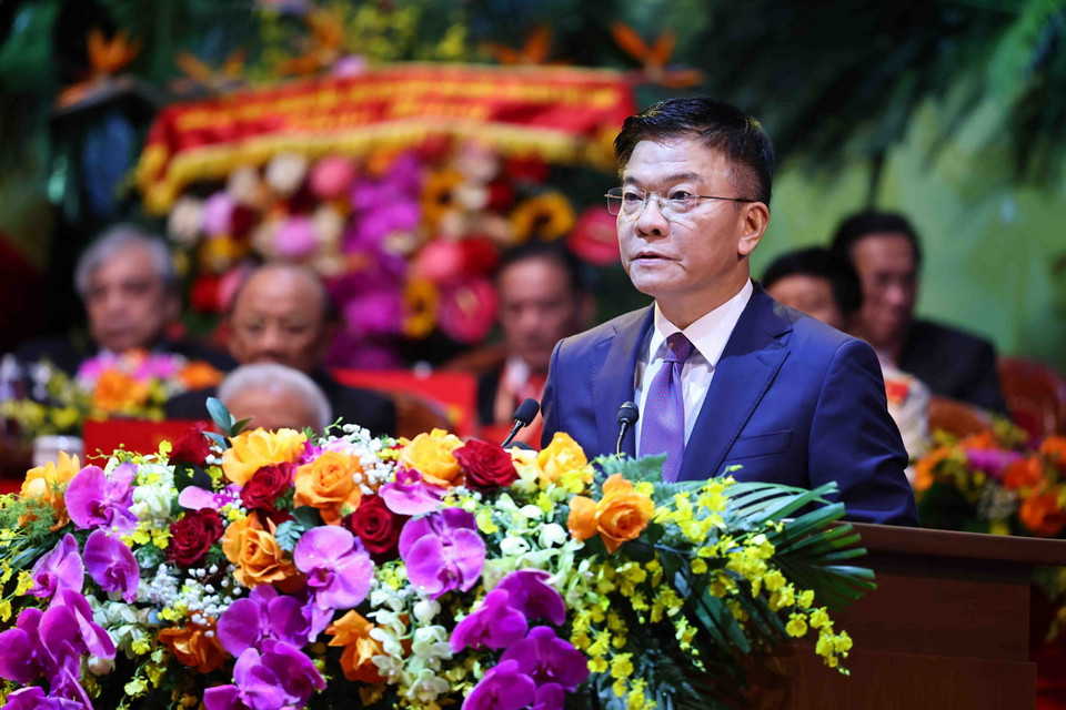 Phó Thủ tướng Lê Thành Long phát biểu về tình hình và nhiệm vụ phát triển kinh tế-xã hội của đất nước, công tác phối hợp giữa Chính phủ và Ủy ban Trung ương Mặt trận Tổ quốc Việt Nam. (Ảnh: TTXVN)