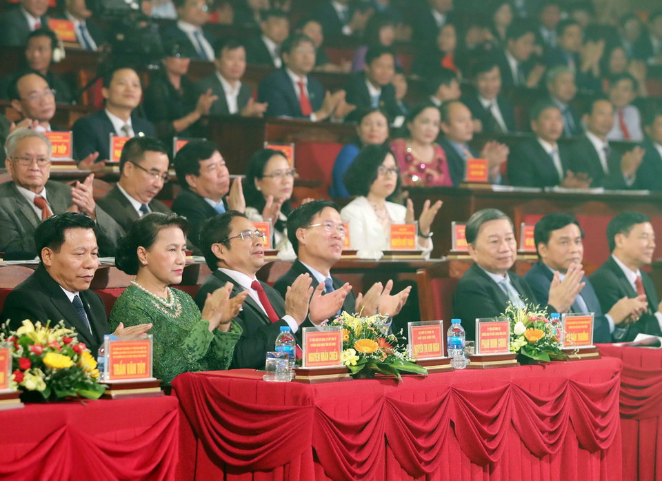 Chủ tịch Quốc hội Nguyễn Thị Kim Ngân dự Kỷ niệm 60 năm Ngày Chủ tịch Hồ Chí Minh về thăm Bắc Ninh. (Ảnh: Trọng Đức/TTXVN)