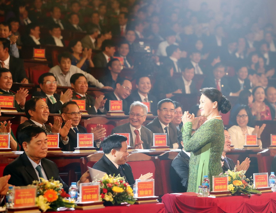 Chủ tịch Quốc hội Nguyễn Thị Kim Ngân dự Kỷ niệm 60 năm Ngày Chủ tịch Hồ Chí Minh về thăm Bắc Ninh. (Ảnh: Trọng Đức/TTXVN)